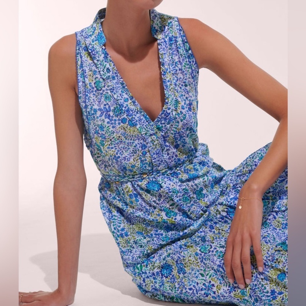 Poupette St.Barth Blue Ruffled Tiered Maxi Sundress Women’s Nana Long Dress SzXS - Picture 3 of 13